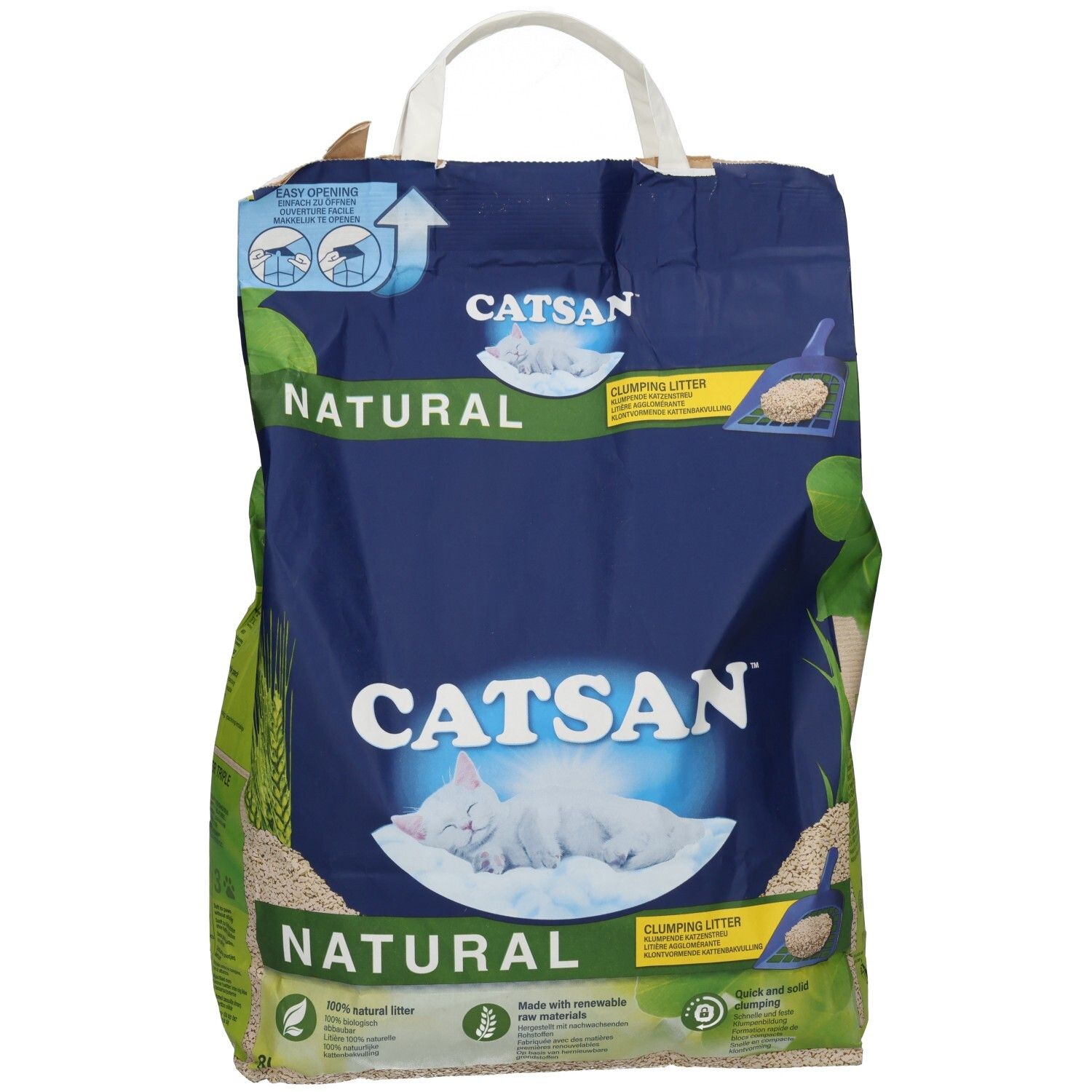 CATSAN NATURAL Klumpende Katzenstreu 8L. 100% natürlich, biologisch abbaubar, hergestellt mit nachwachsenden Rohstoffen.
