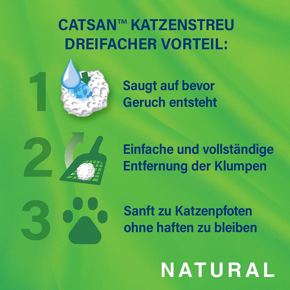 CATSAN NATURAL Katzenstreu: Saugt auf, bevor Geruch entsteht. Einfache Klumpenentfernung. Sanft zu Katzenpfoten.