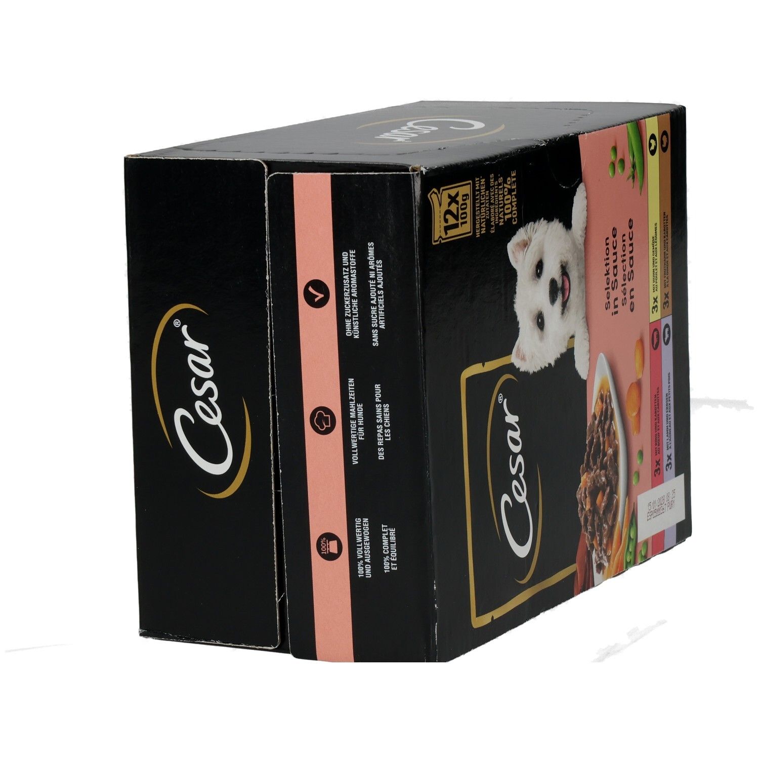 Cesar Selektion in Sauce: 12x100g Beutel Hundefutter mit Rind, Huhn, Lamm und Truthahn.