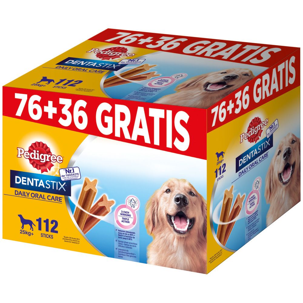 Pedigree Dentastix Multipack: 112 Stäbchen für Hunde ab 25kg. 76 + 36 gratis.