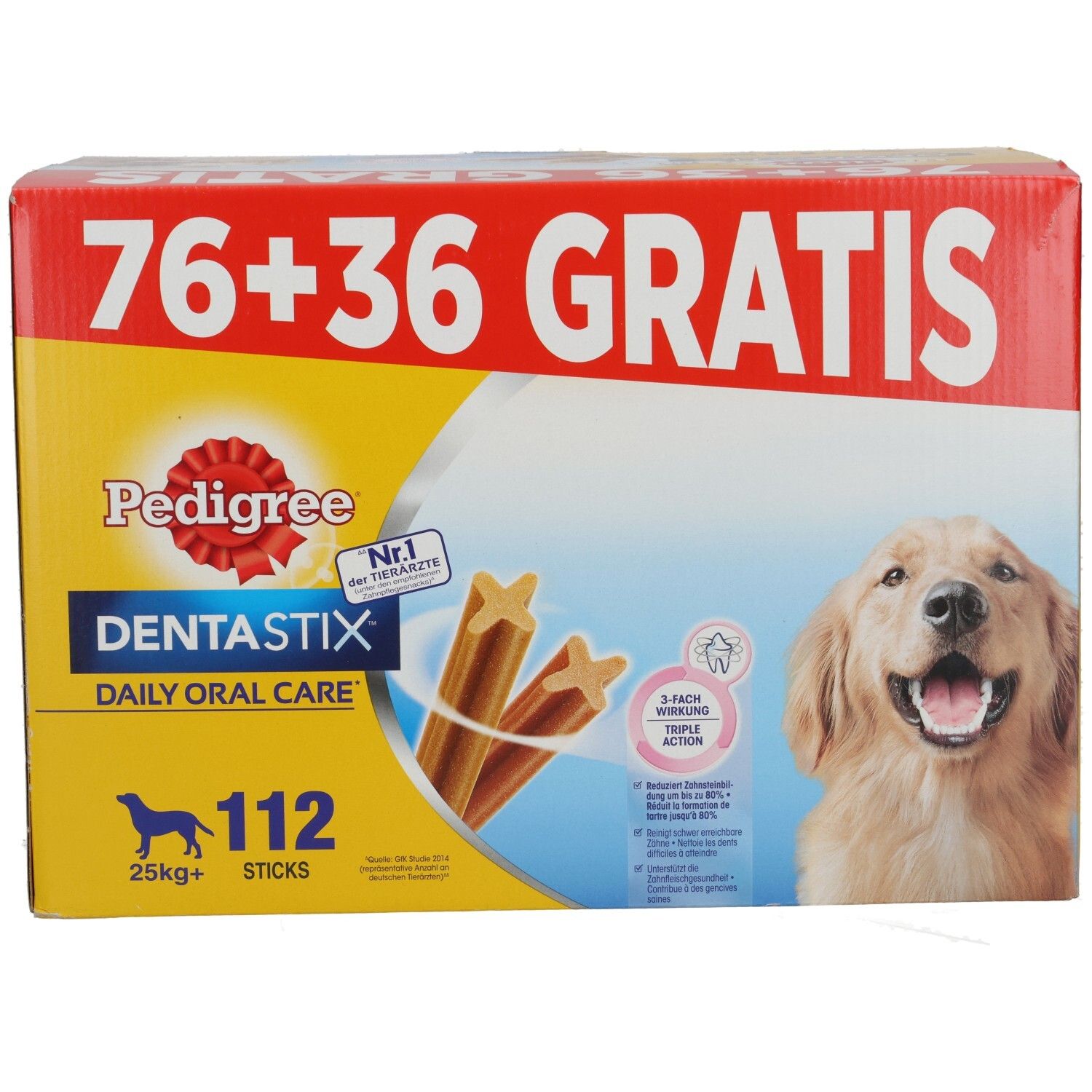 Pedigree Dentastix Multipack: 112 Stäbchen für Hunde ab 25kg. 76 + 36 gratis.