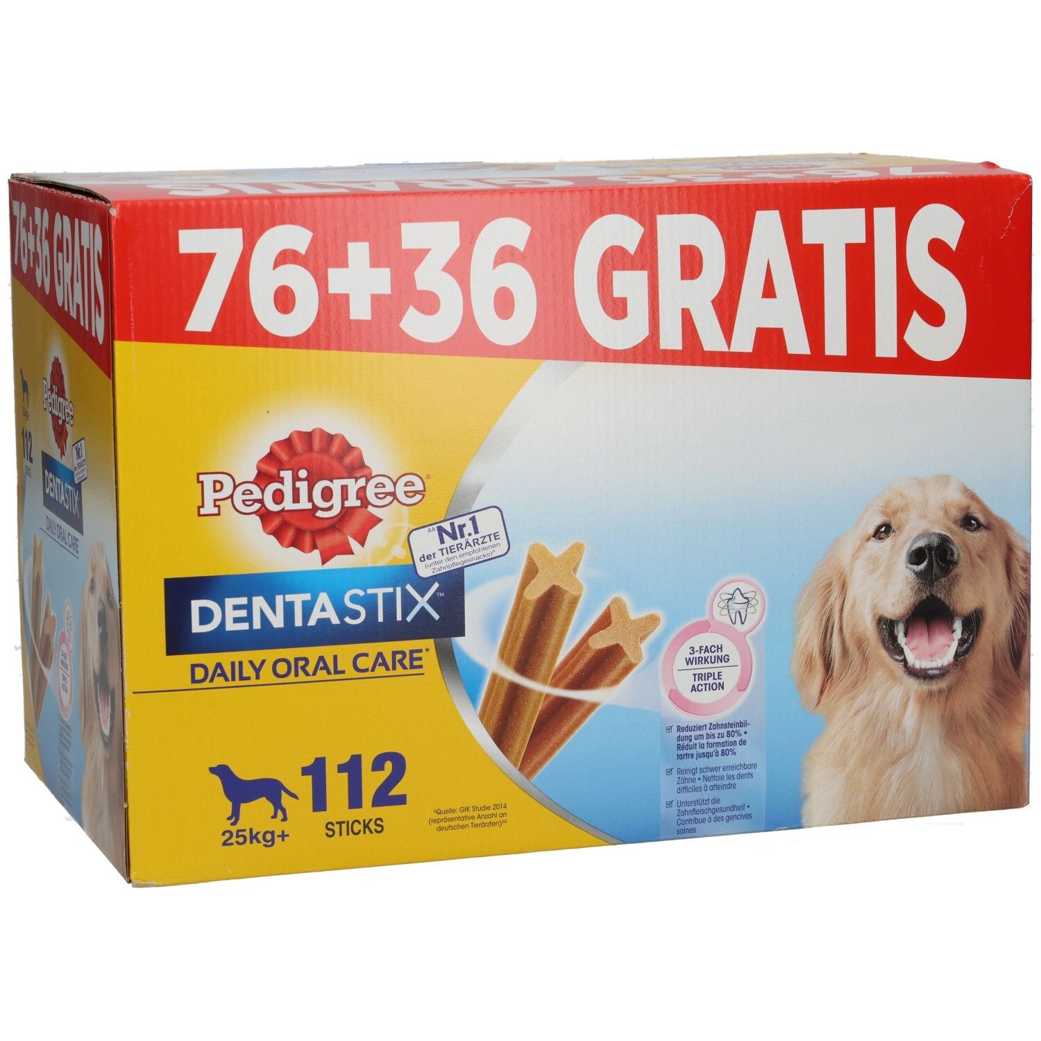 Pedigree Dentastix Multipack: 112 Stäbchen für Hunde ab 25kg. 76 + 36 gratis.