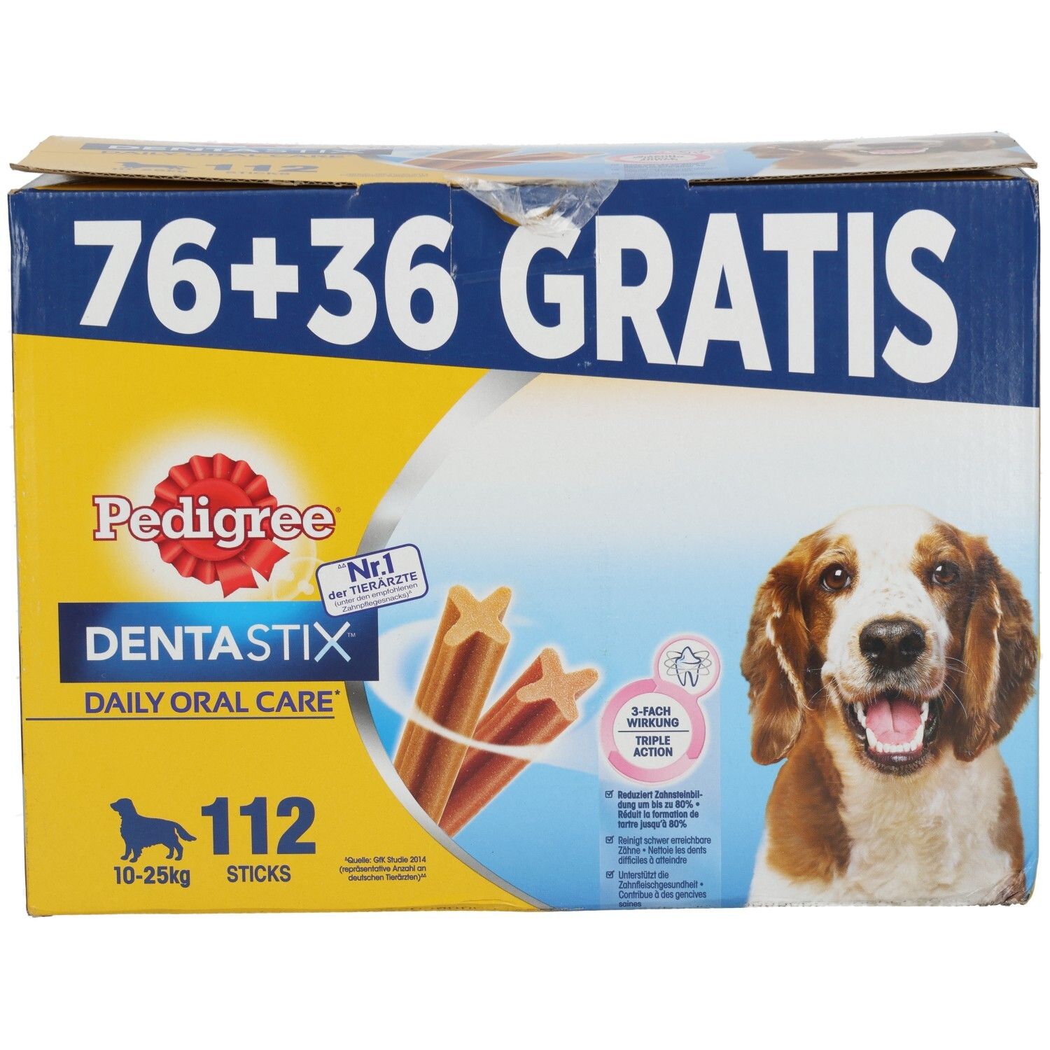 Pedigree Dentastix Multipack: 112 Sticks für Hunde von 10-25kg. 76 + 36 Gratis.