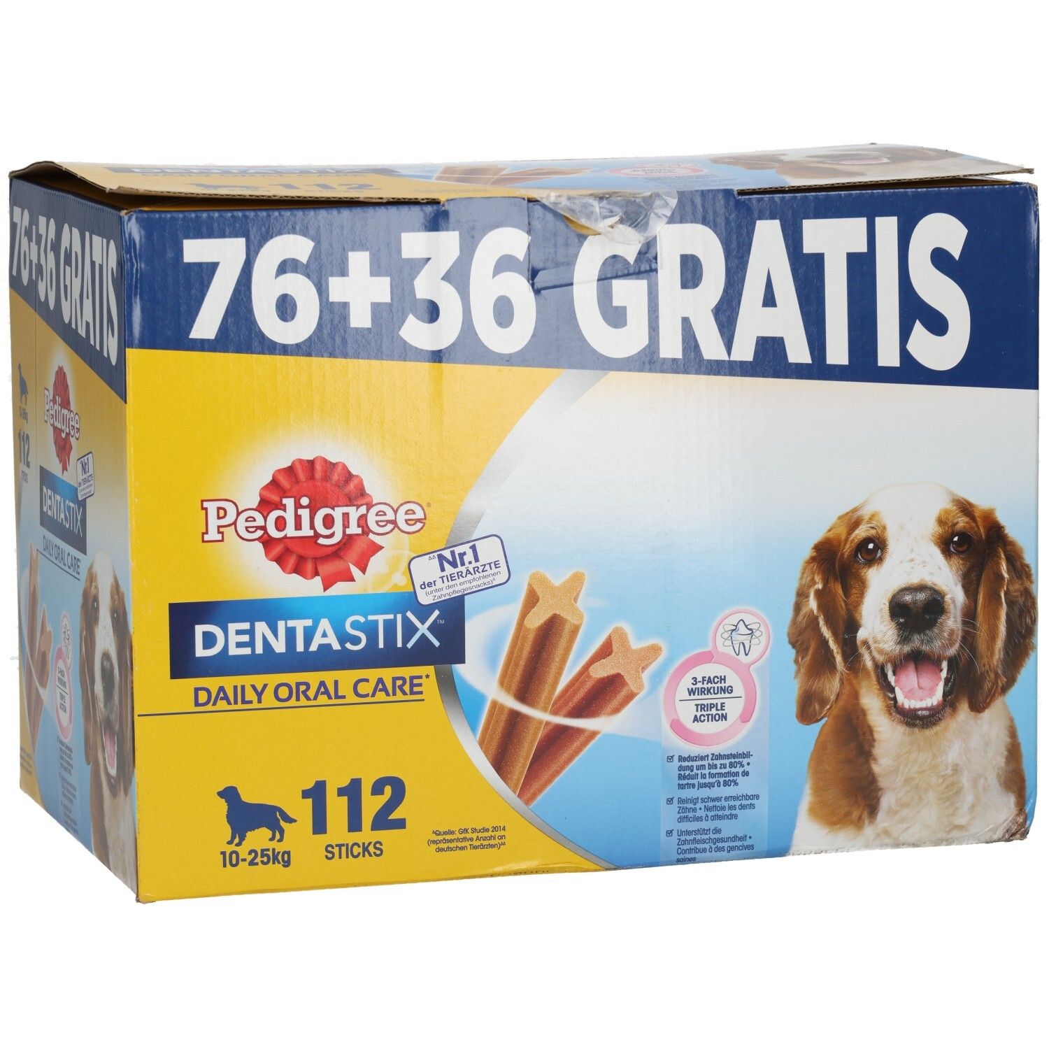 Pedigree Dentastix Multipack: 112 Sticks für Hunde von 10-25kg. 76 + 36 Gratis.