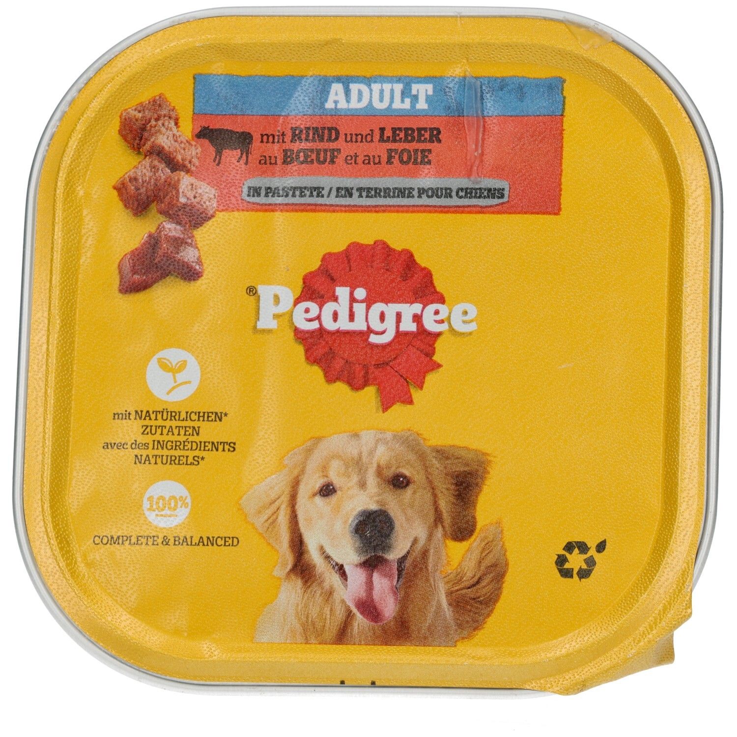 Pedigree Schale 300g Pastete mit Rind und Leber für erwachsene Hunde.