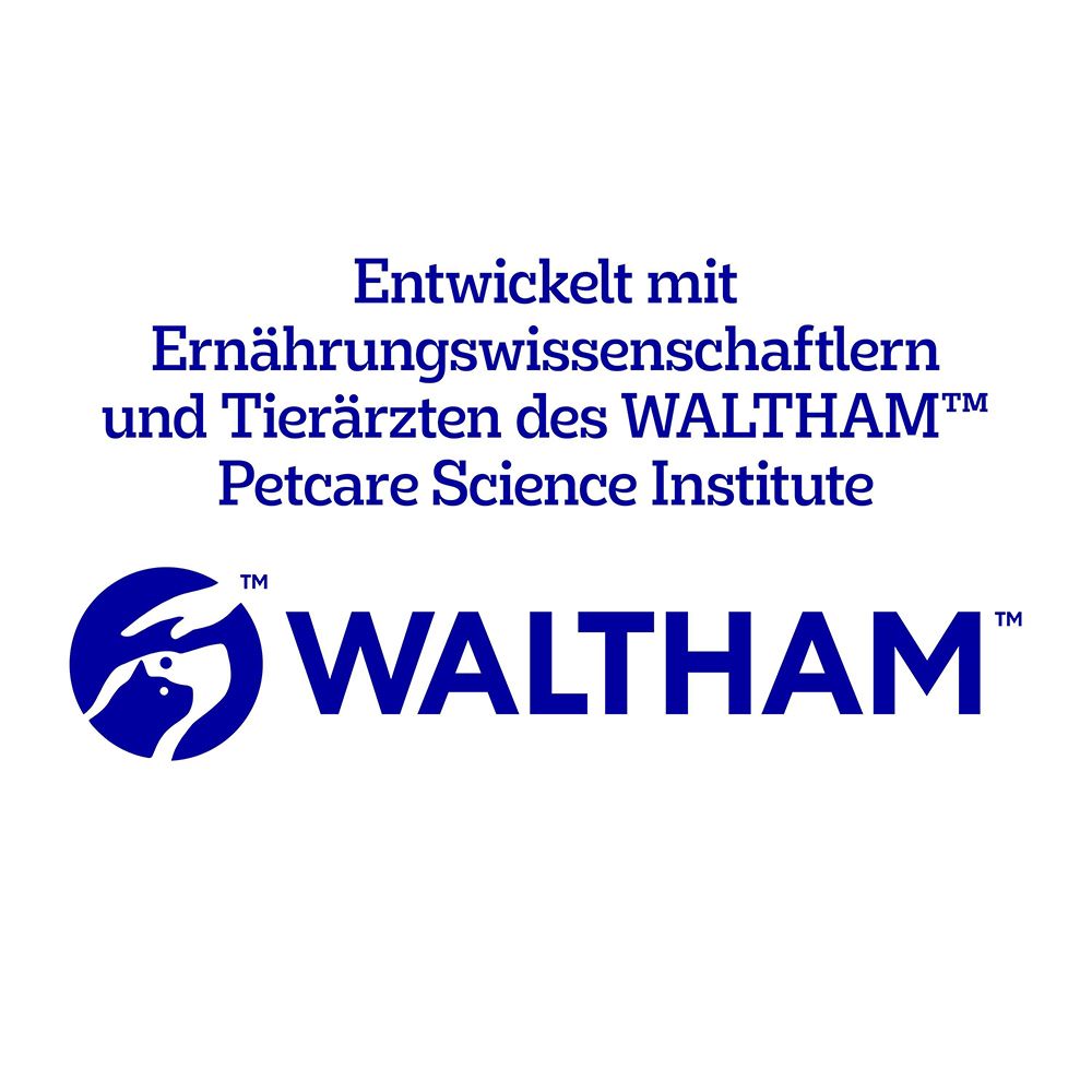 Logo und Text: Entwickelt mit Ernährungswissenschaftlern und Tierärzten des WALTHAM Petcare Science Institute.