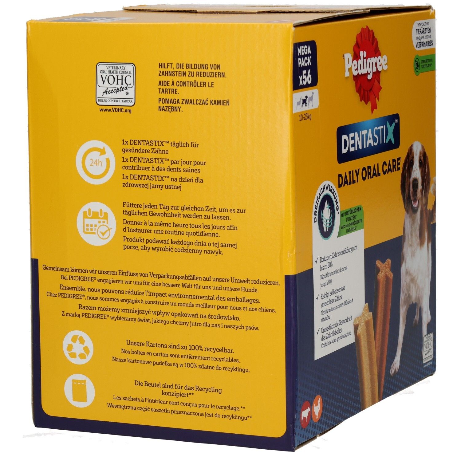 Pedigree Denta Stix Mega Pack (56 Stück). Informationen zur täglichen Zahnpflege und Recycling.