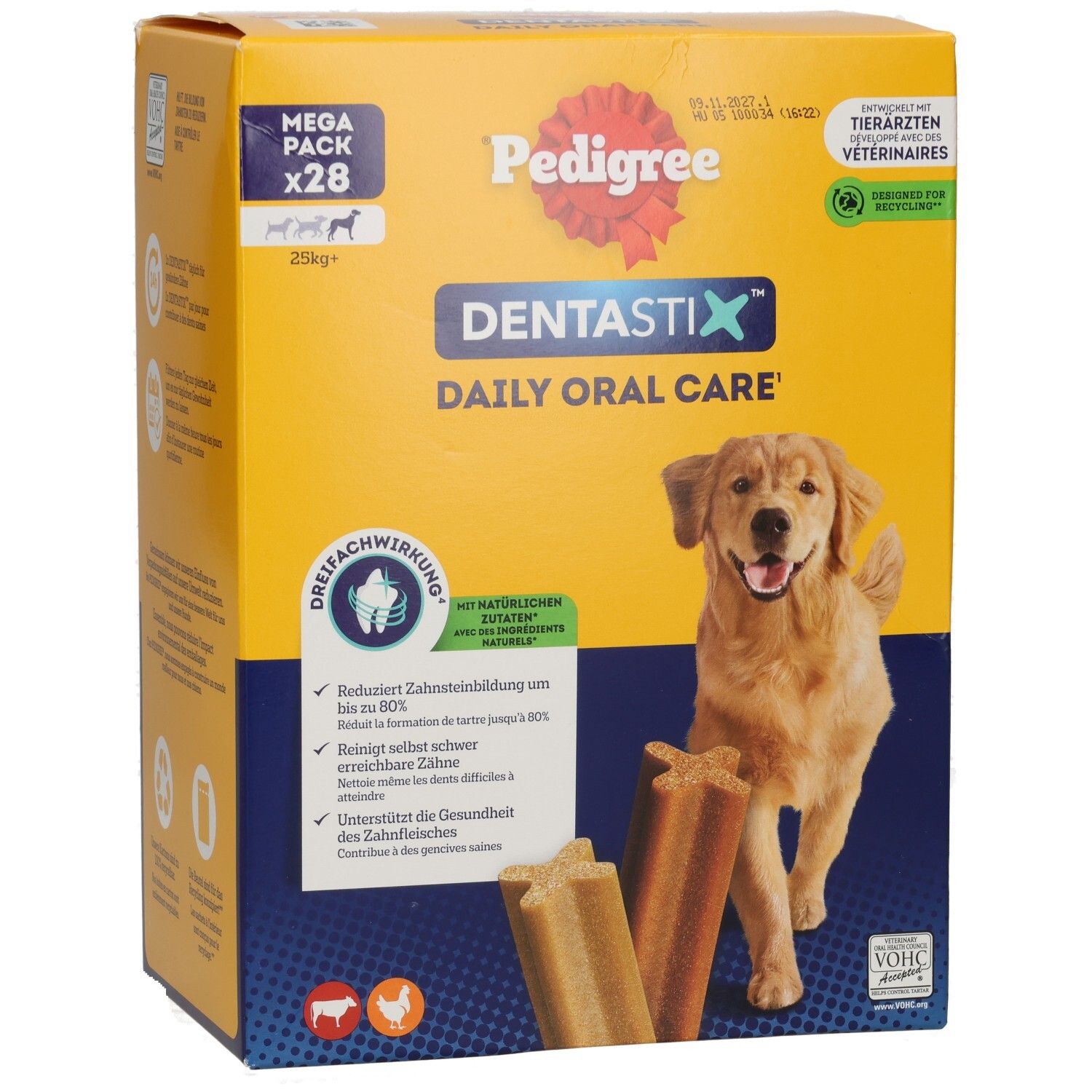 Pedigree Denta Stix Mega Pack für große Hunde, 28 Stück. Tägliche Zahnpflege mit dreifacher Wirkung.