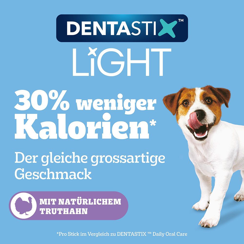 Pedigree Denta Stix Light: 30% weniger Kalorien, gleicher Geschmack, mit Truthahn.