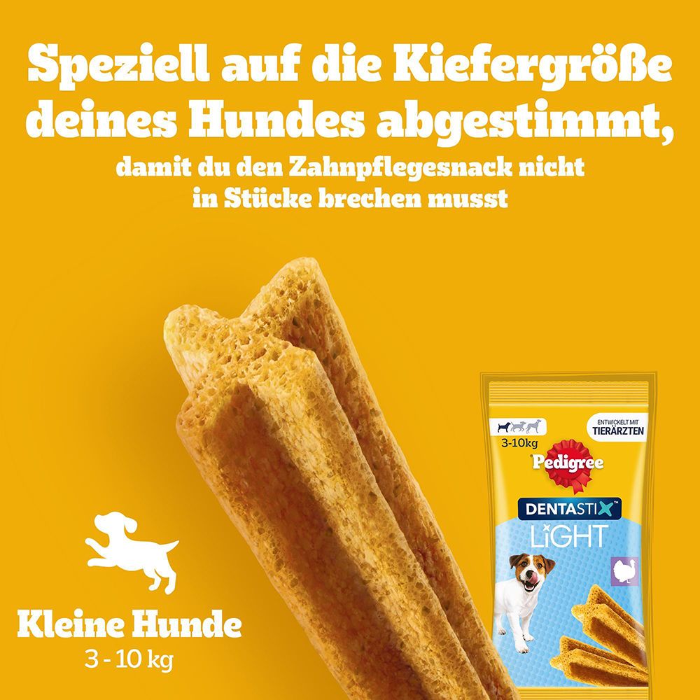 Pedigree Denta Stix Light für kleine Hunde (3-10kg), keine Teilung nötig.