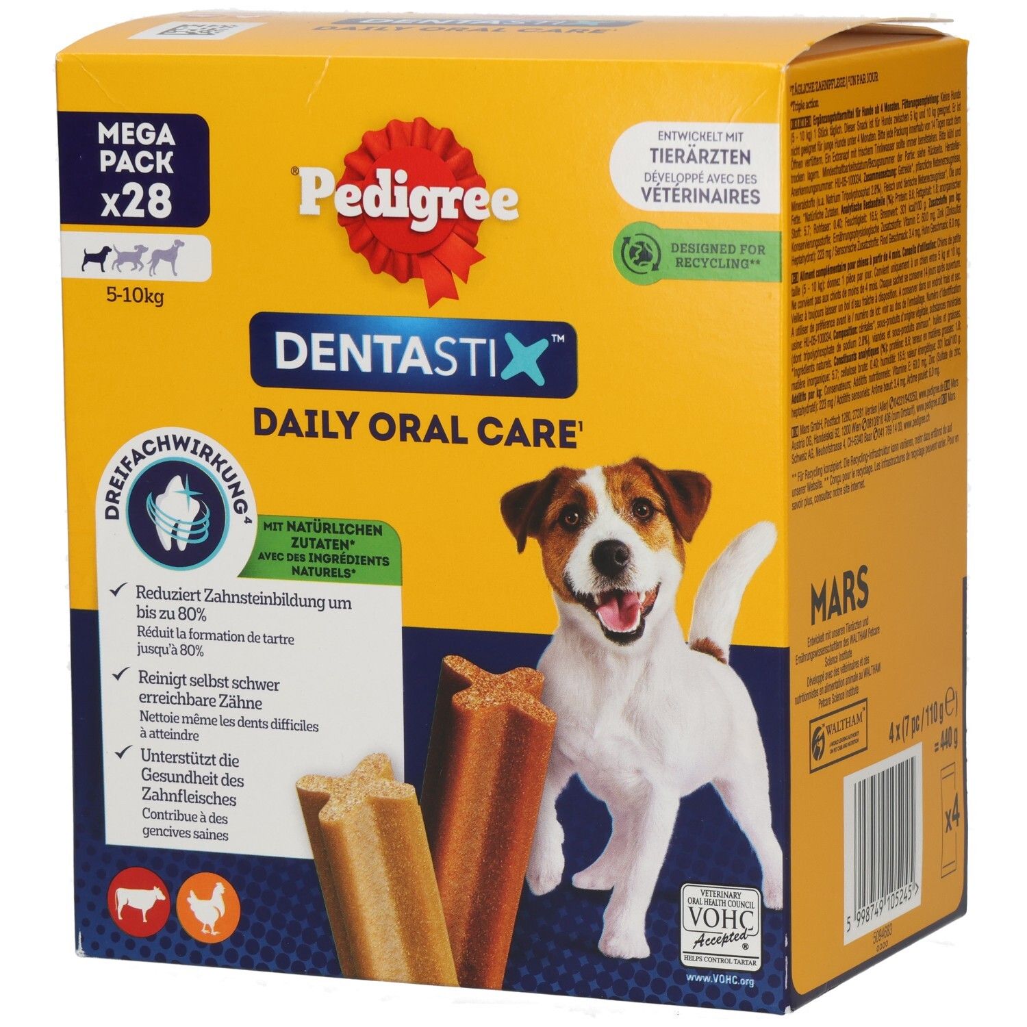 Pedigree Denta Stix Mega Pack, 28 Stück für Hunde von 5-10 kg. Tägliche Zahnpflege, dreifache Wirkung.