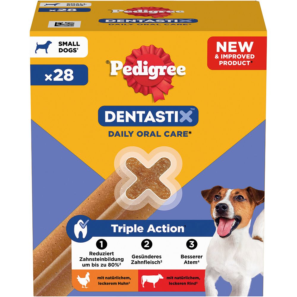 Pedigree Denta Stix Multipack für kleine Hunde, 28 Stück. Tägliche Zahnpflege mit dreifacher Wirkung.