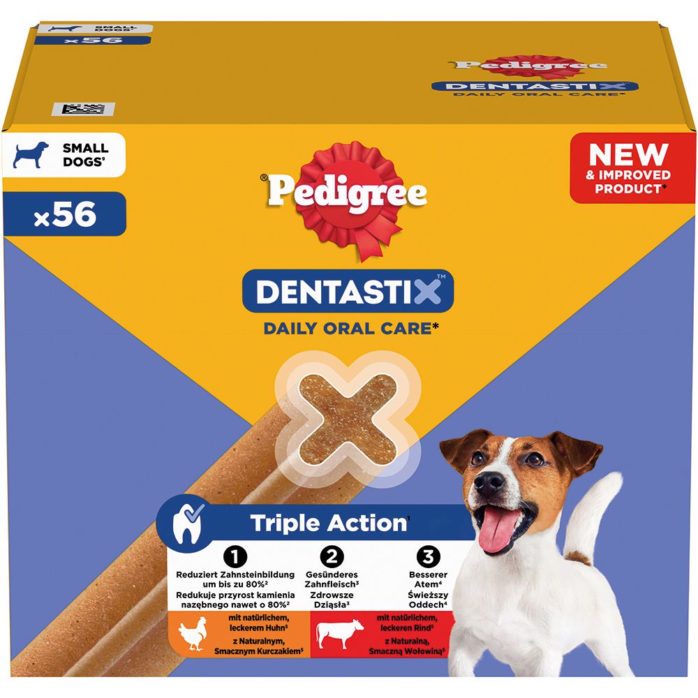 Pedigree DentaStix Small Dogs Mega Pack mit 56 Zahnpflege-Sticks.