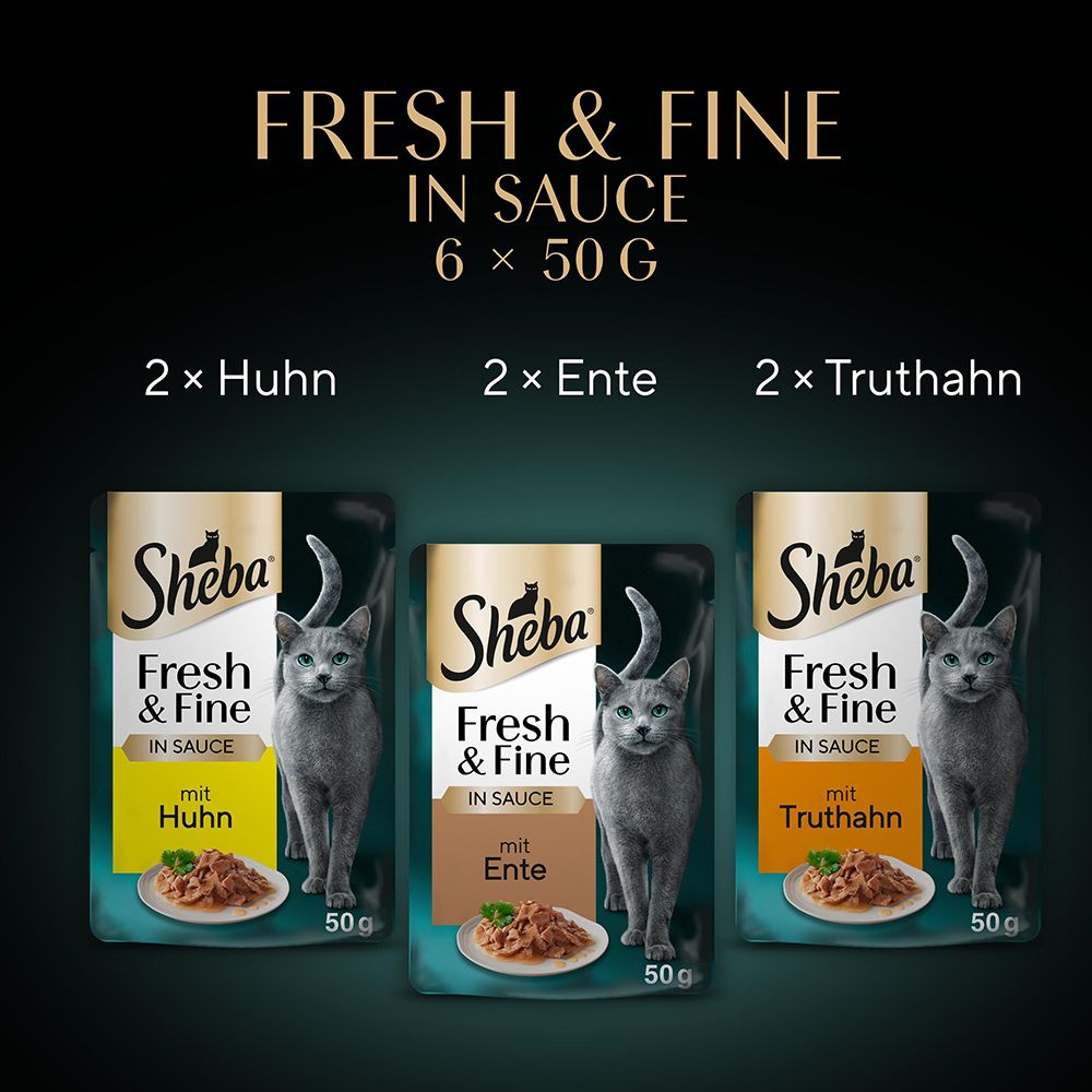 Sheba Fresh & Fine in Sauce: 6x50g Beutel mit Huhn, Ente und Truthahn.