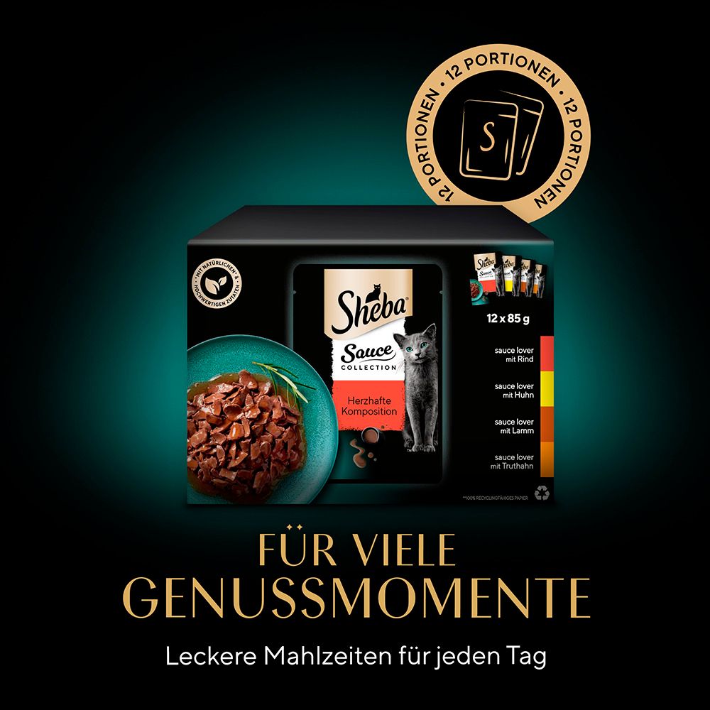 Sheba Sauce Collection 12x85g Packung mit Katzennahrung in Sauce, Rind, Huhn, Lamm und Truthahn.
