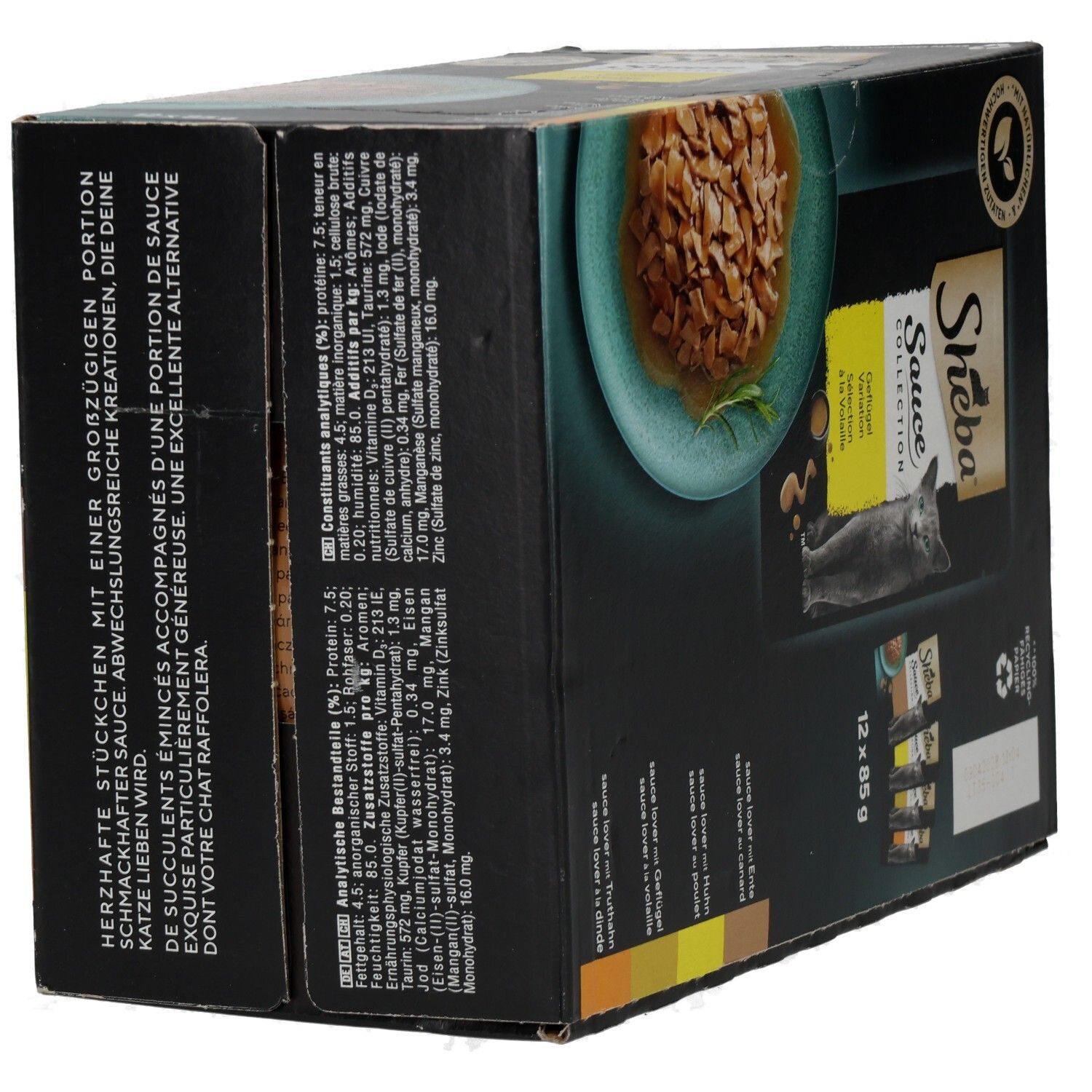 Sheba Sauce Collection Geflügel Variation 12x85g Multipackung, Seitenansicht.