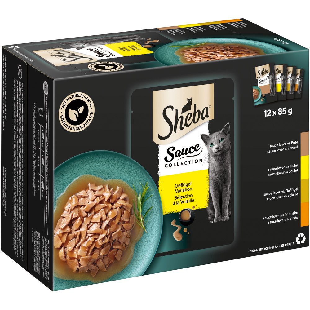 Sheba Sauce Collection Geflügel Variation 12x85g Multipackung, Seitenansicht.