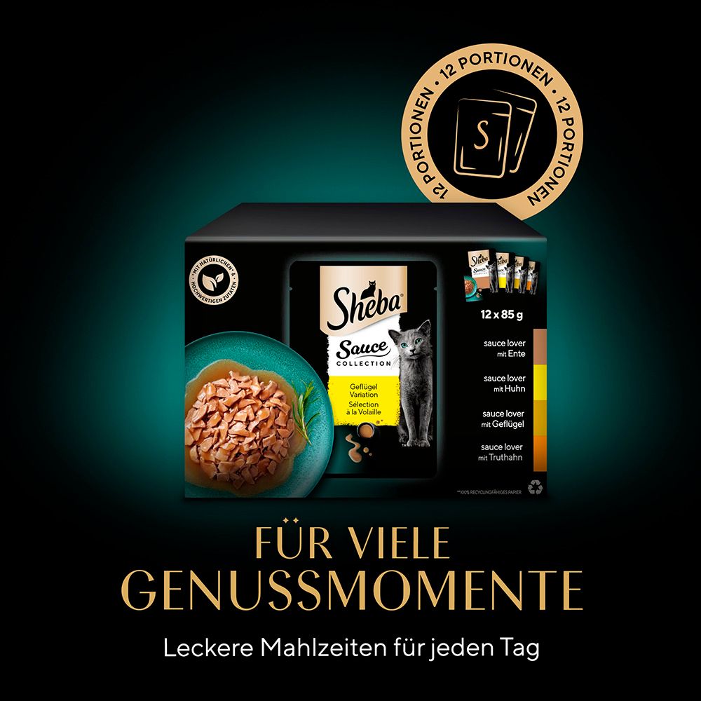 Sheba Multipackung mit Katzennapf, 12x85g, für viele Genussmomente.
