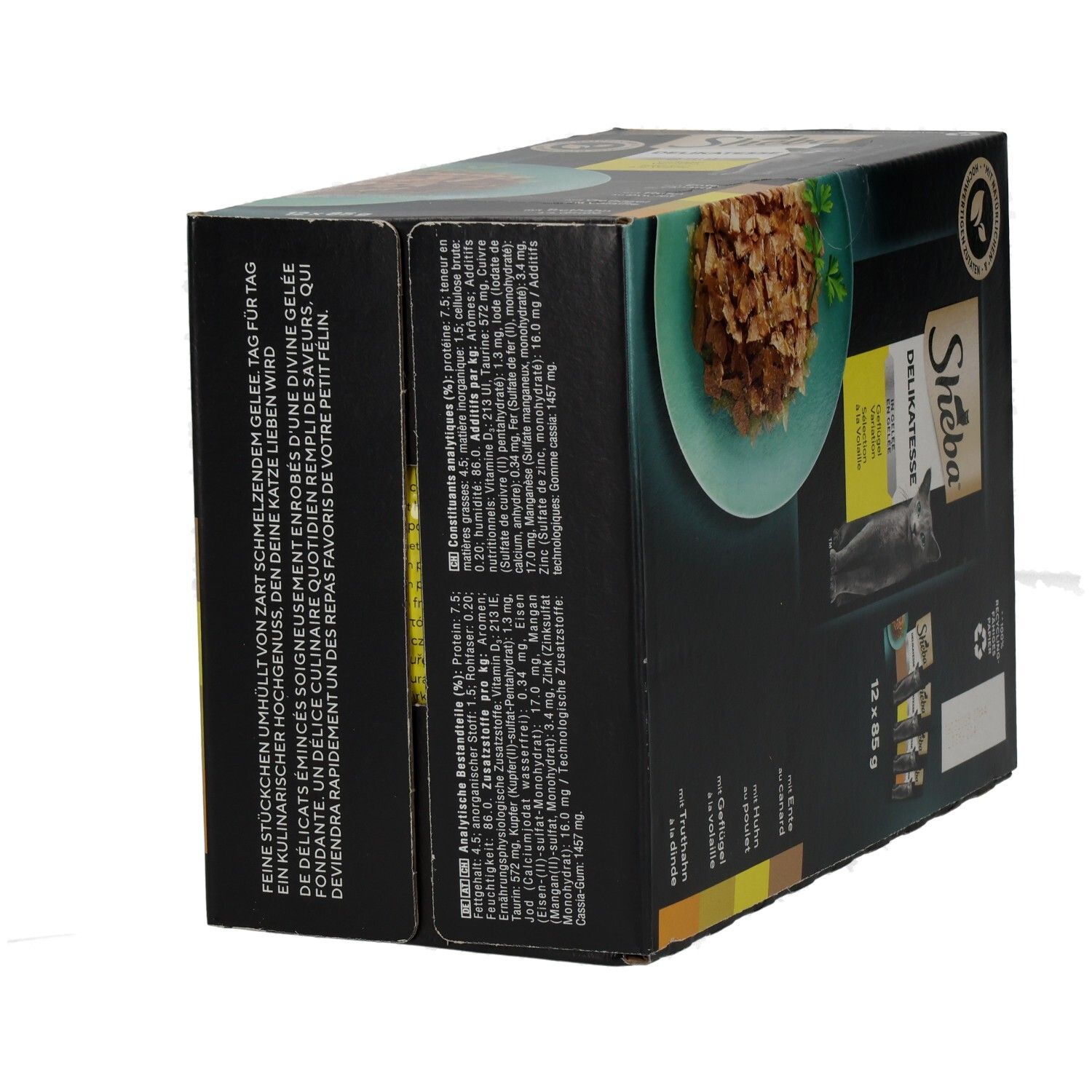 Sheba Delikatesse in Gelee Geflügel Variation Multipackung, 12 x 85g Beutel, Seitenansicht.