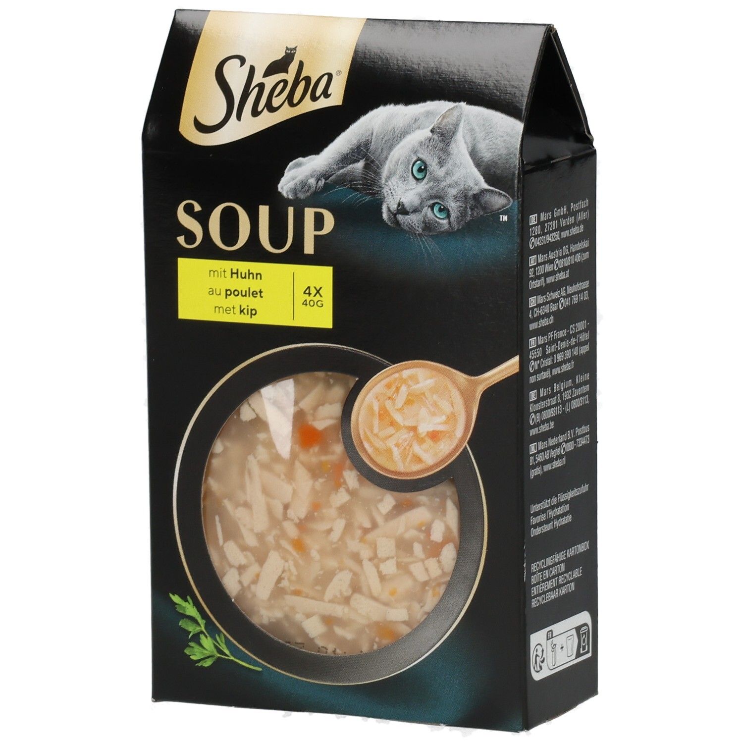 Sheba Classic Soup Hühnchenbrustfilets Katzenfutter, 4x40g Packung.