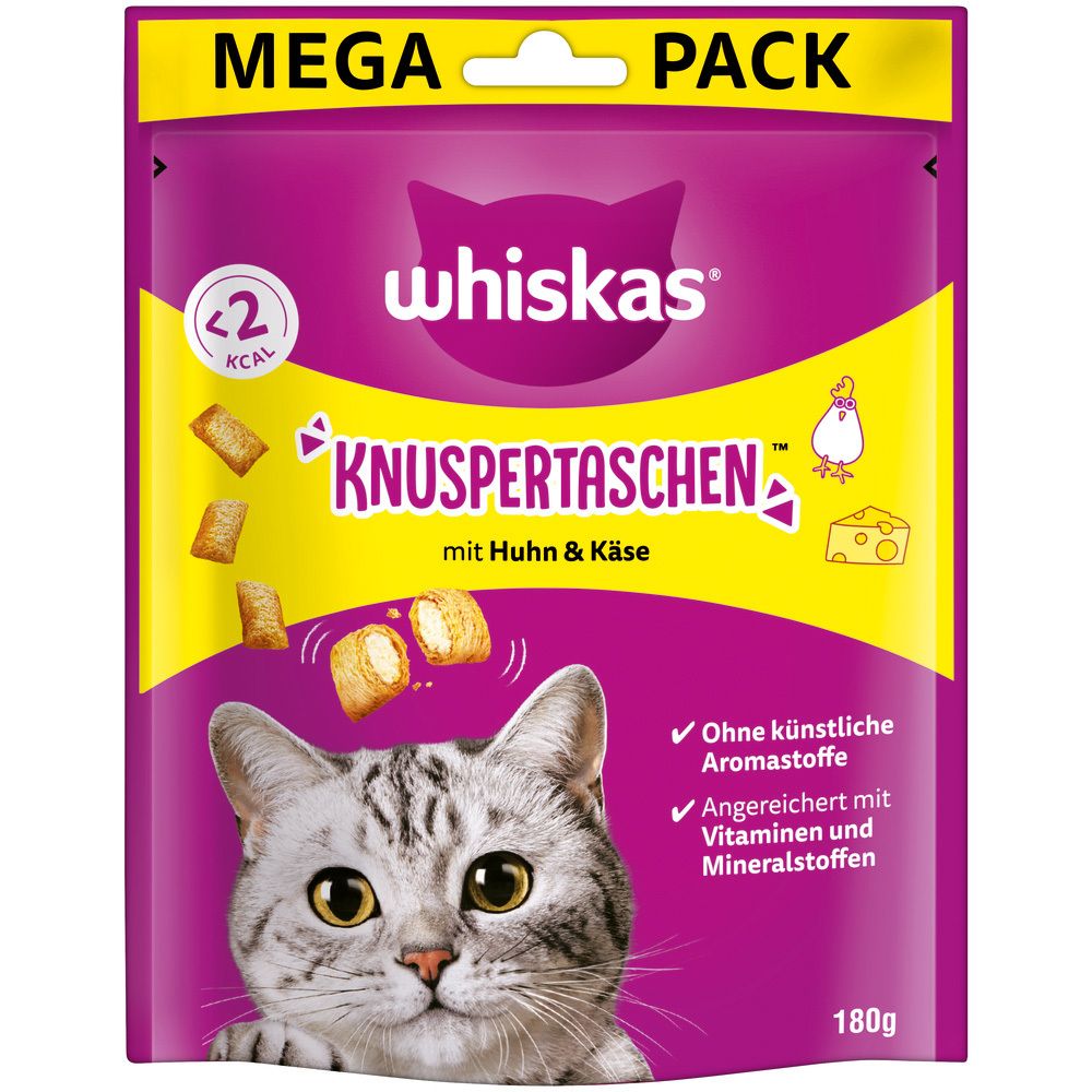 Whiskas Knuspertaschen Megapack mit Huhn & Käse, Katzenfutter.
