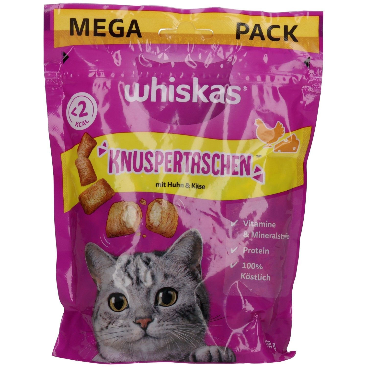 Whiskas Knuspertaschen Megapack mit Huhn & Käse, Katzenfutter.