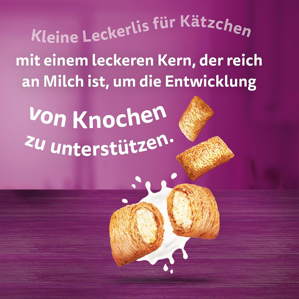 Whiskas Milch-Kätzchen Junior Huhn Snack: Snacks mit Milchfüllung und Spritzern.