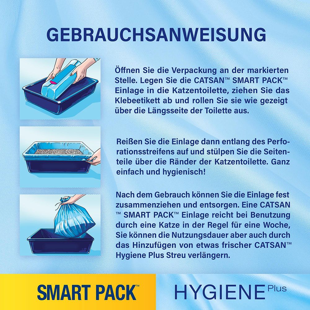 Anleitung: CATSAN Smart Pack Einlage in Katzentoilette legen.