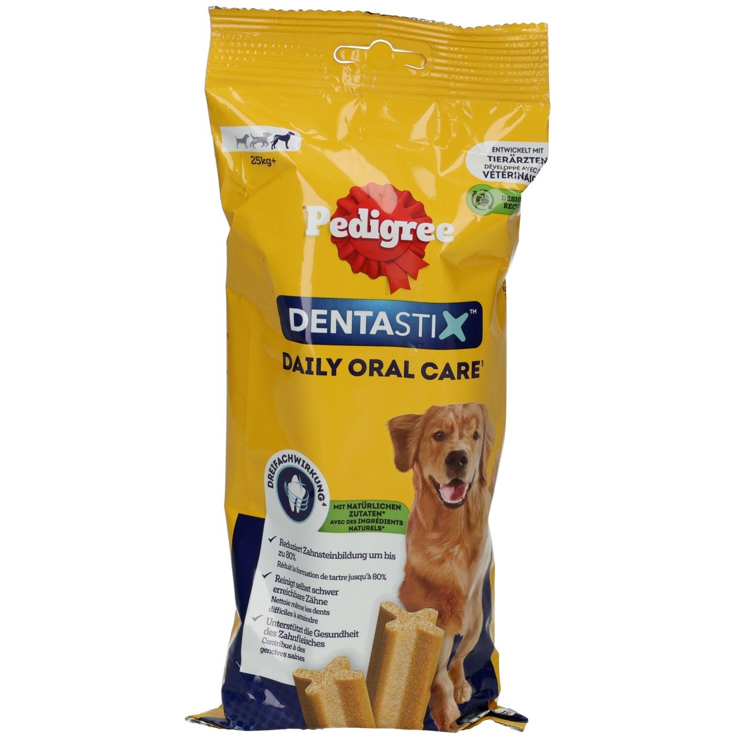 Pedigree Denta Stix Zahnpflege-Snacks für große Hunde, 25 Stück.