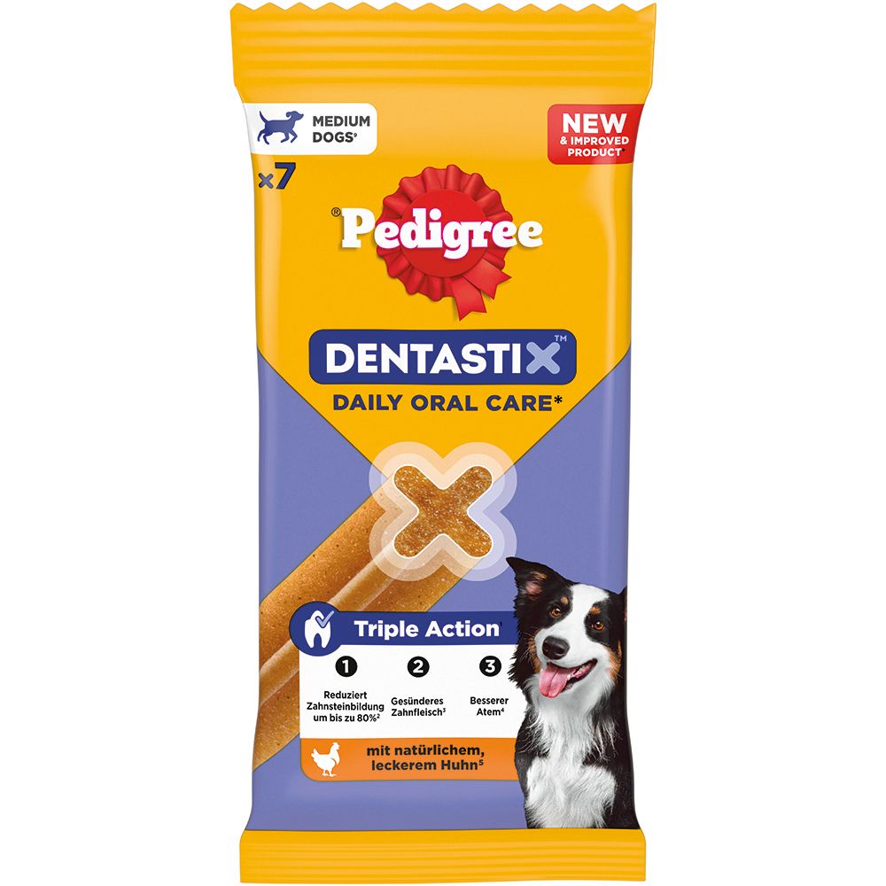 Pedigree Denta Stix Zahnpflege-Snack für mittlere Hunde, 7 Stück.