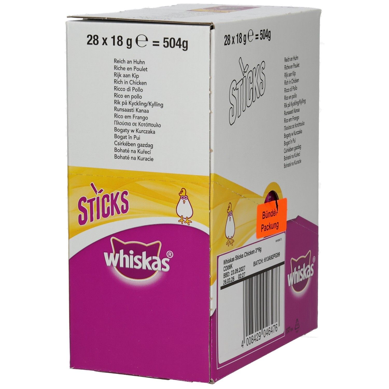 Whiskas Sticks Hühnchen-Großpackung, 28x18g.