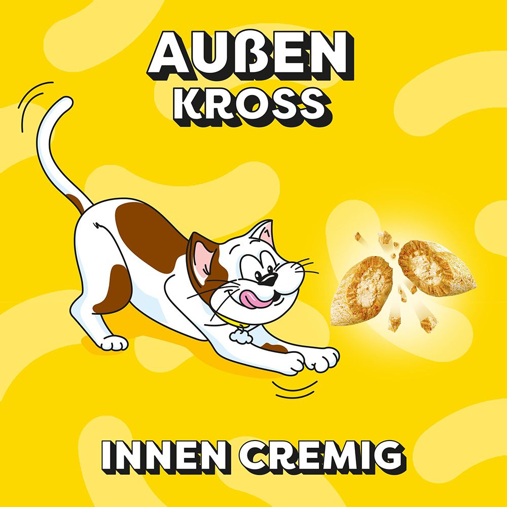 Dreamies: Außen knusprig, innen cremig. Katzenleckerli mit Käse.