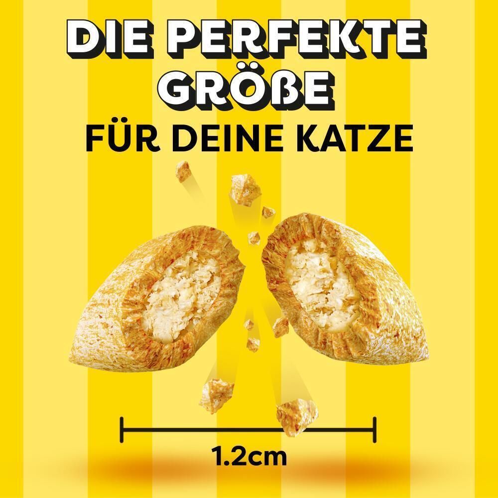 Dreamies: Die perfekte Größe für deine Katze. Leckerli ca. 1,2cm.