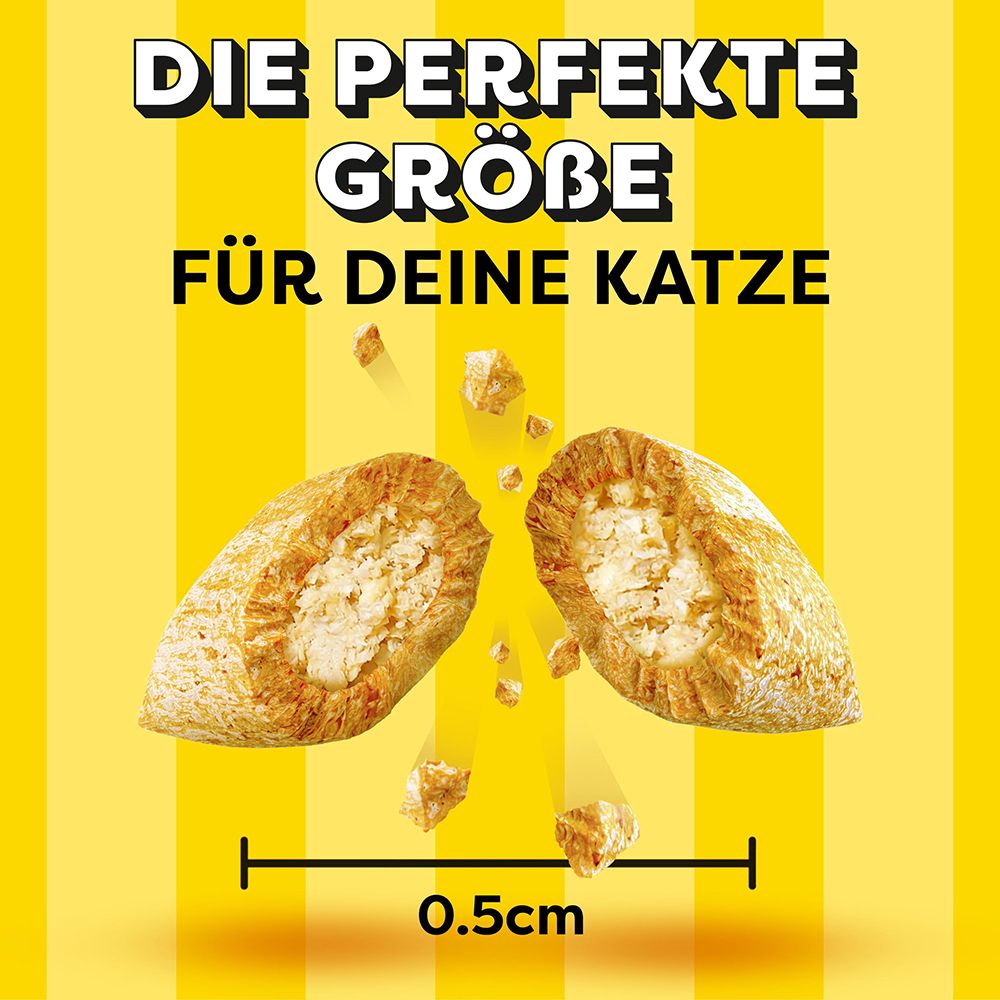 Dreamies: Die perfekte Größe für deine Katze. Leckerli ca. 0,5cm.
