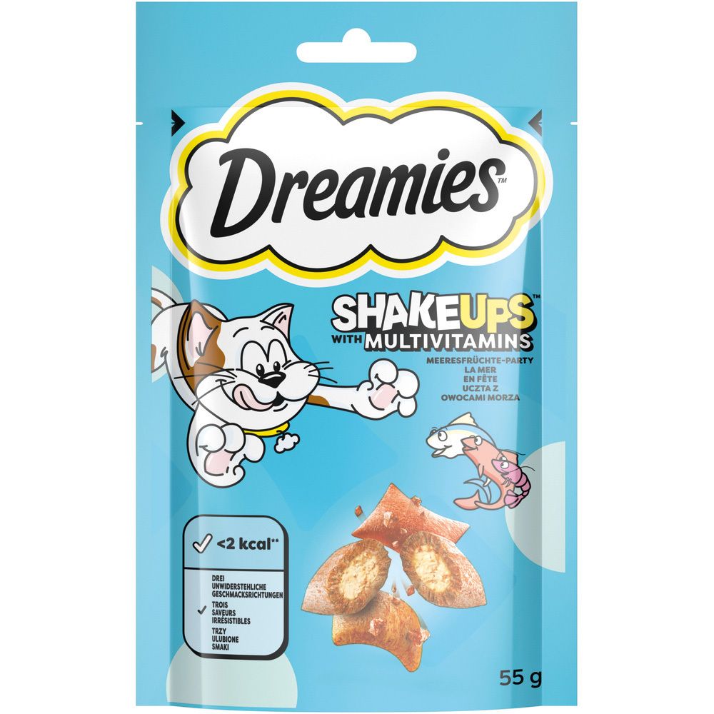 Dreamies Shake Ups Multivitamine Meeresfrüchte-Party Katzenfutter-Beutel, 55g.