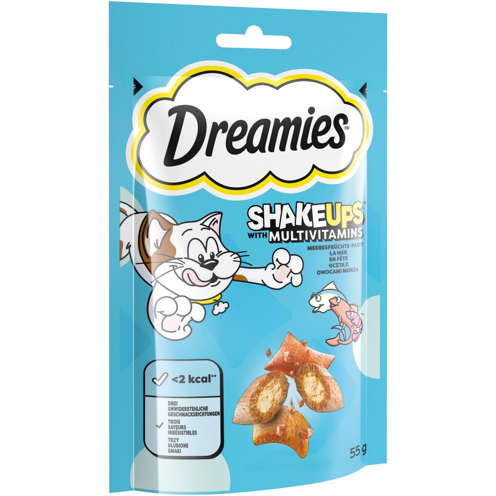 Dreamies Shake Ups Multivitamine Meeresfrüchte-Party Katzenfutter-Beutel, 55g.