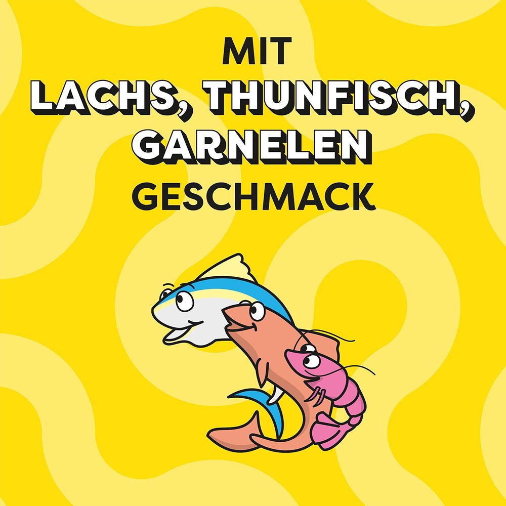 Dreamies Shake Ups mit Lachs, Thunfisch und Garnelen Geschmack.