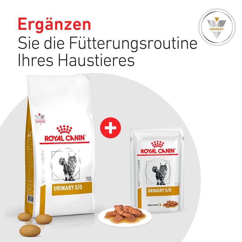 Kombination aus ROYAL CANIN® Veterinary URINARY S/O Trockennahrung und Feuchtnahrung.