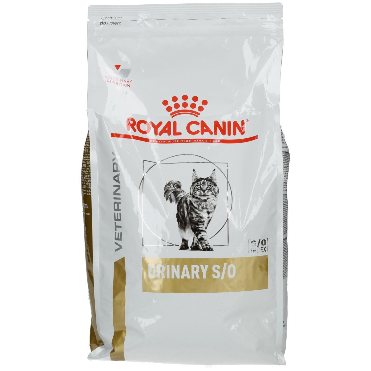 Royal Canin Veterinary URINARY S/O Katzenfutter, 1,5 kg Beutel mit Bild einer Katze.