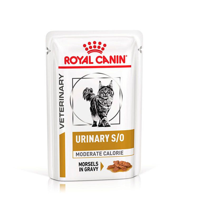Royal Canin Veterinary Urinary S/O Moderate Calorie Katzenfutter im Beutel.