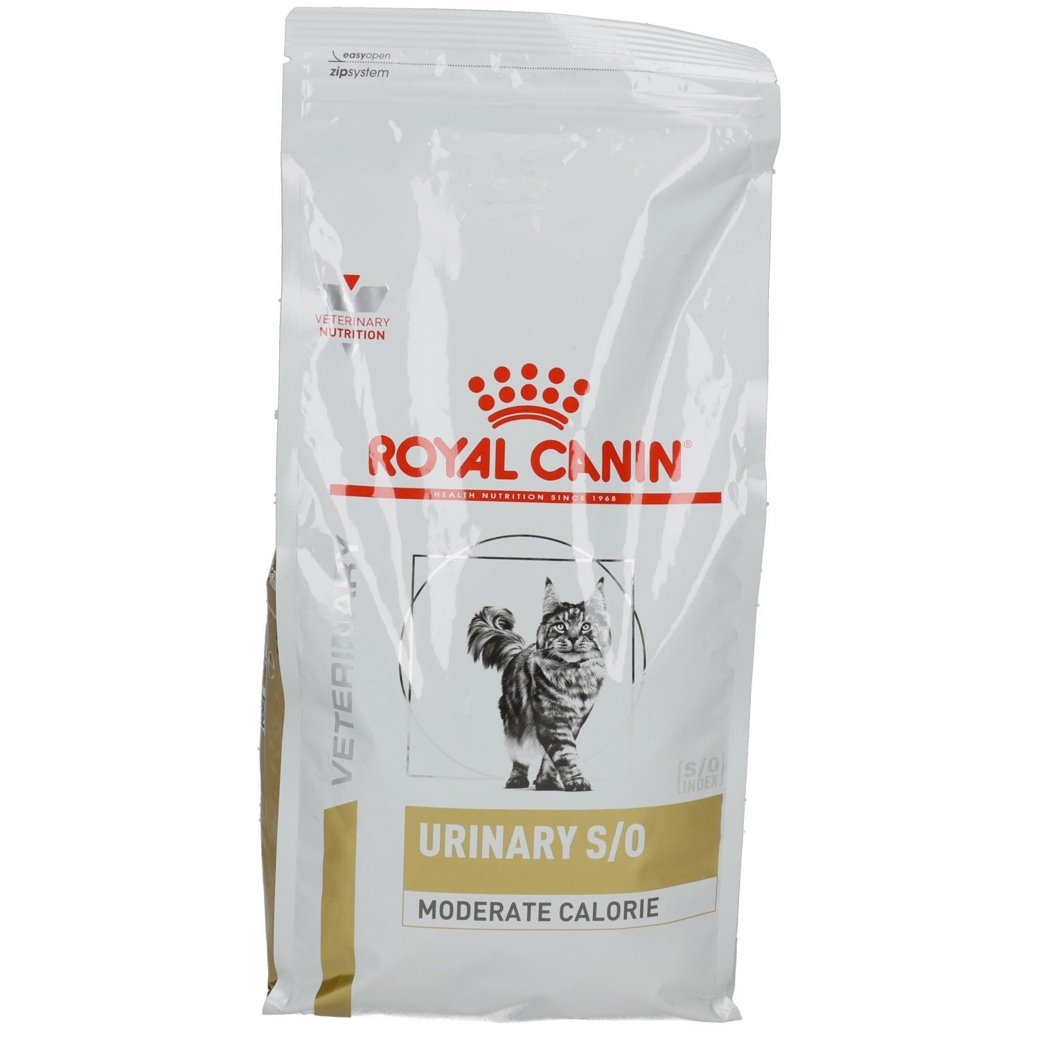 Royal Canin Urinary S/O Moderate Calorie Katzenfutter, 1,5 kg Beutel. Vorderseite mit Katze und Produktinformationen.