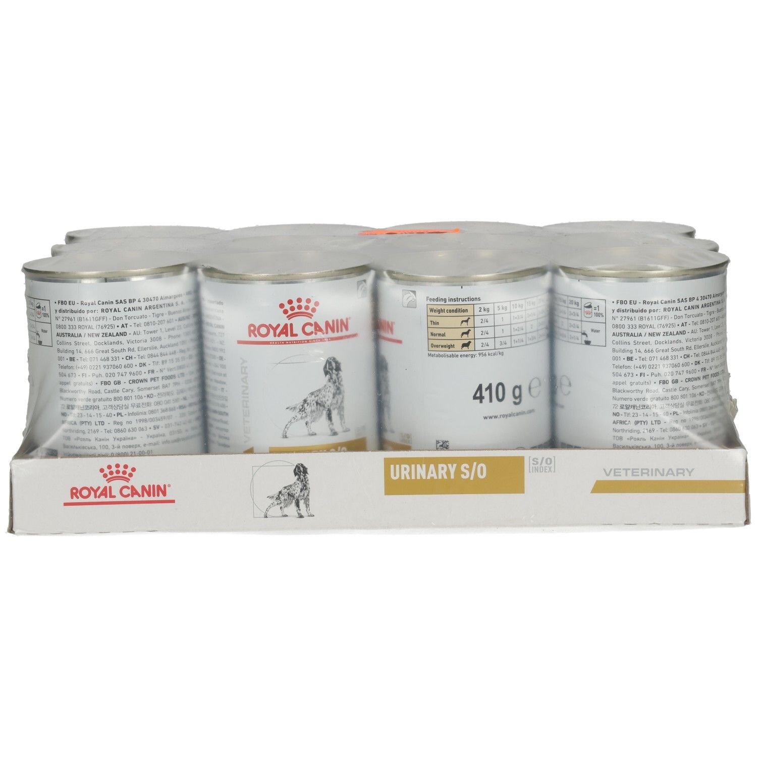 Royal Canin Urinary S/O Hundefutter, 12 Dosen à 410g, Seitenansicht.