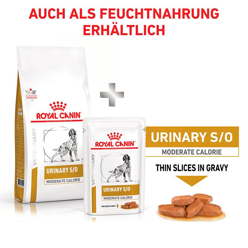 Royal Canin Urinary S/O Moderate Calorie Trocken- und Feuchtnahrung für Hunde.