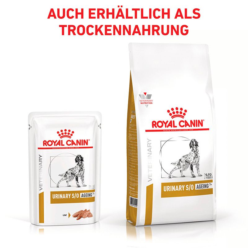 ROYAL CANIN Veterinary URINARY S/O Ageing 7+ Feuchtnahrung Pouch und Trockennahrung.