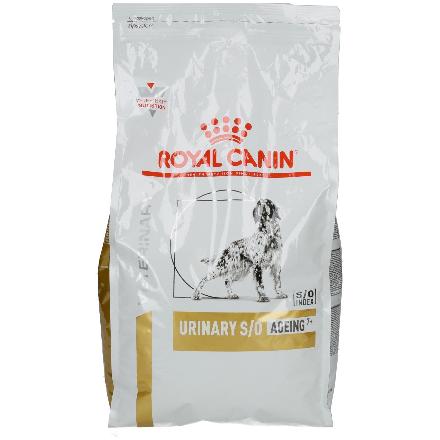 Royal Canin Urinary S/O Ageing 7+ Hundefutter. Weiße Verpackung mit Hundegrafik und Produktnamen.