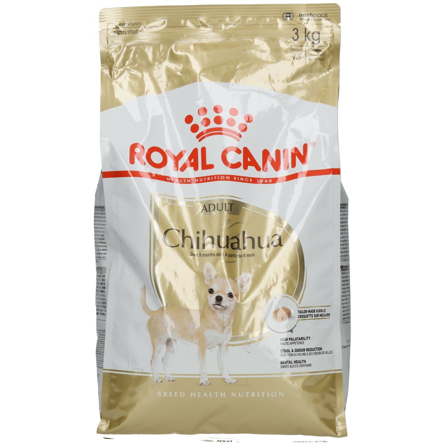 Royal Canin Chihuahua Adult Hundefutter, 3 kg Beutel mit Chihuahua-Abbildung.