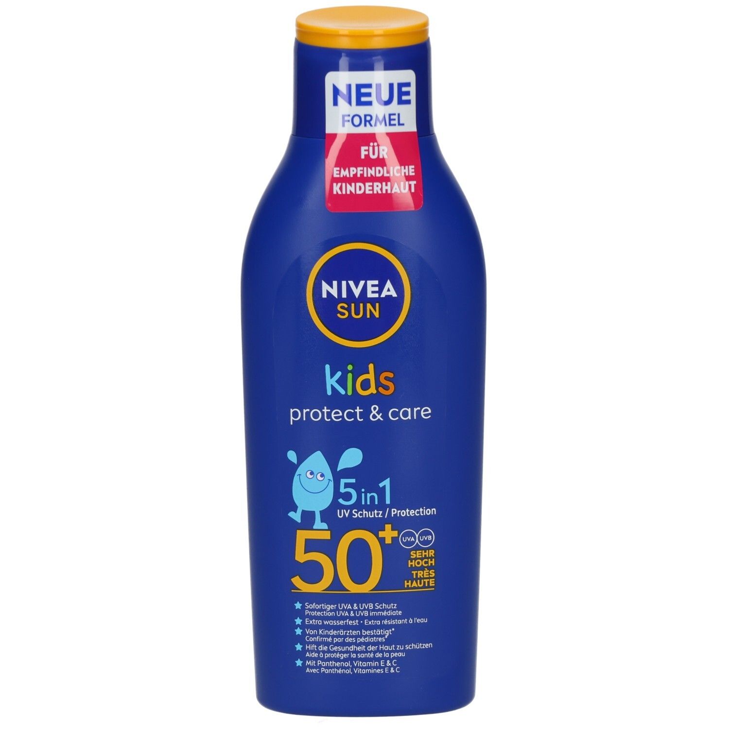 Nivea Sun Kids Sonnenmilch LSF 50+, 5-in-1 Schutz, neue Formel für empfindliche Kinderhaut.