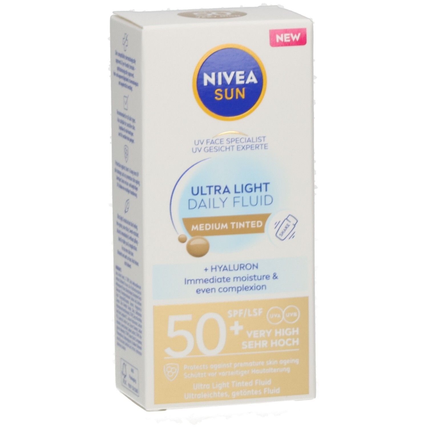 NIVEA SUN UV Gesicht Experte, Ultra Light Daily Fluid, LSF 50+, Medium Tinted.