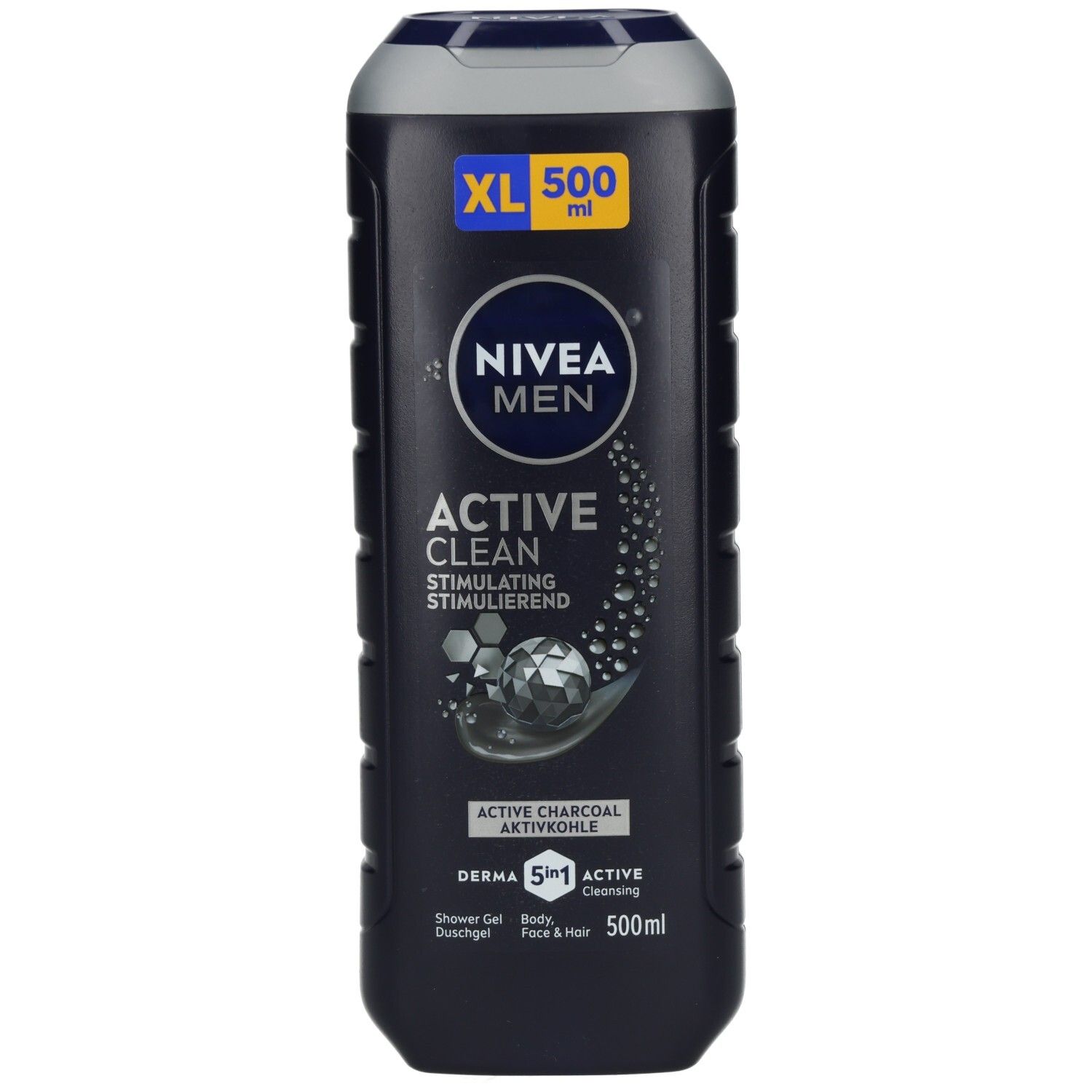 NIVEA MEN Active Clean Duschgel, 500 ml Flasche mit Aktivkohle.