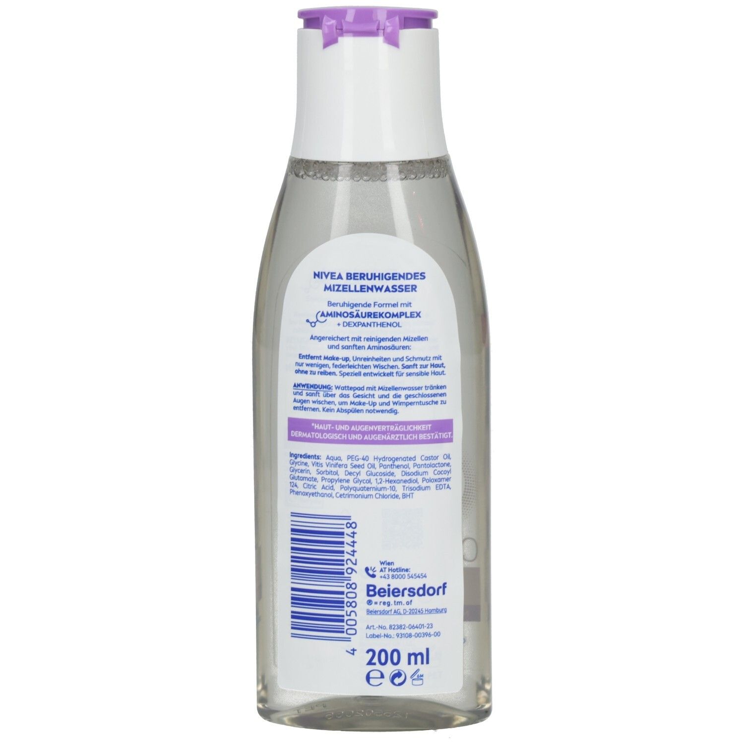 Nivea Beruhigendes Mizellenwasser mit Aminosäurekomplex und Dexpanthenol, 200 ml Flasche.